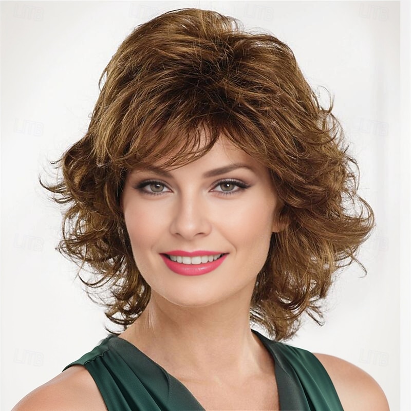 Synthetic Wig Curly With Bangs Machine Made Wig Short A1 A2 A3 A4 Synthetic Hair Women's Soft Fashion Easy to Carry Blonde Brown Silver3