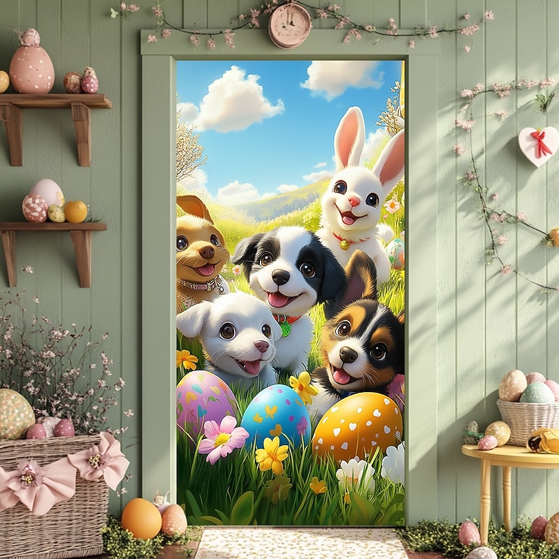 Door Decorations Door Covers Eggs Door Tapestry Door Curtain Decoration Backdrop Indoor/Outdoor Door Banner for Front Door Farmhouse4