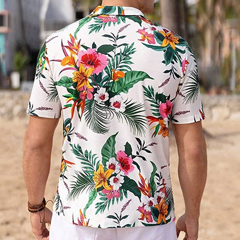 Men's Floral / Flower Tropical Plants Summer Hawaiian Shirt Camp Collar Shirt Aloha Shirt Short Sleeve Hawaiian Resort Vacation Holiday Beach Wear Summer Spring Cuban Collar 3D Print White2