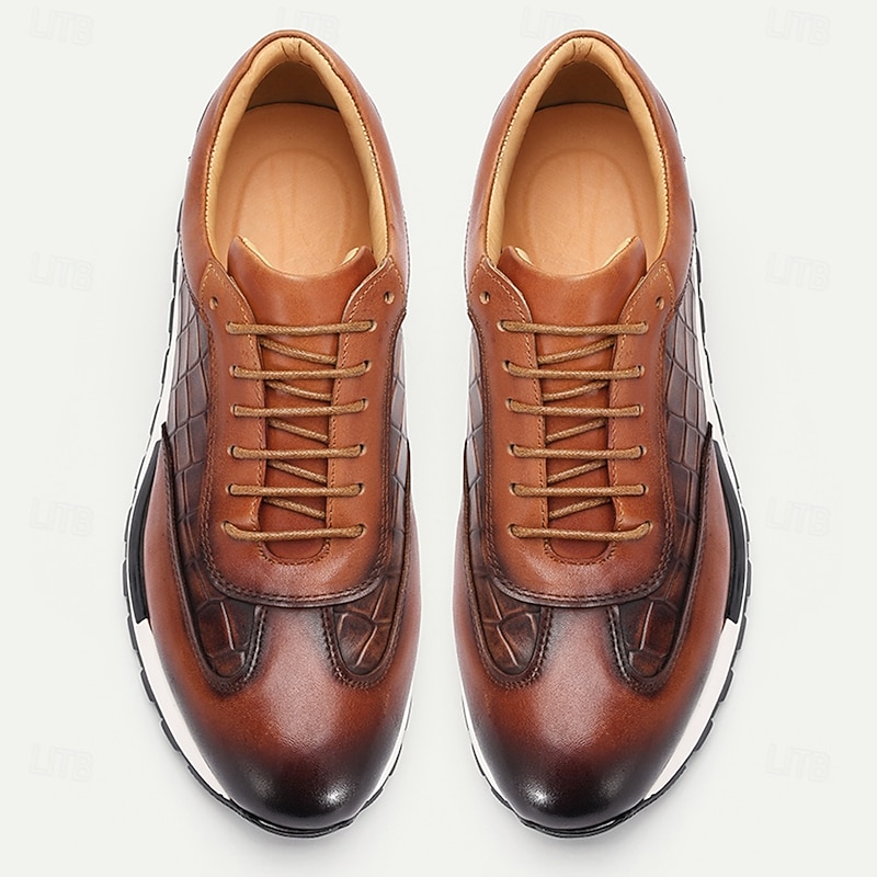 Men's Premium Cowhide Leather Sneakers - Crocodile Embossed Pattern Lace-Up Casual Shoes with Cushioned Sole for Everyday and Outdoor Wear4