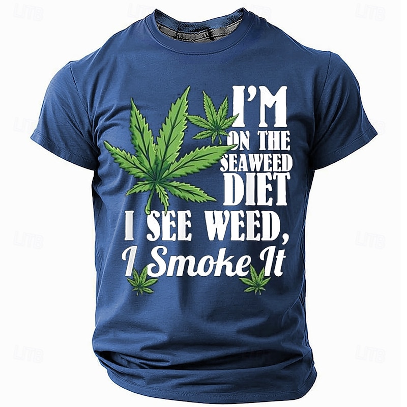 Men's Graphic T-Shirt Funny Cannabis 'Seaweed Diet I See Weed, I Smoke It' Humor Tee4