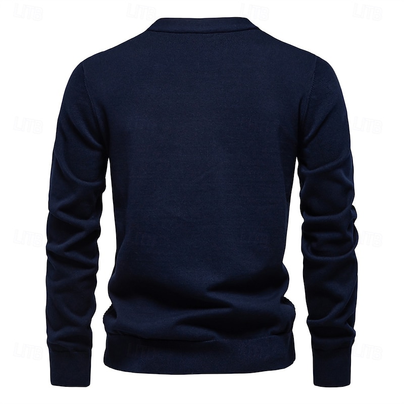 Men's Cardigan Sweater Cardigan Ribbed Knit Regular Tops Button Up Button-Down Solid Color V Neck Knitwear Fashion Work Causal Clothing Apparel Spring &  Fall Navy Blue Beige S M L4