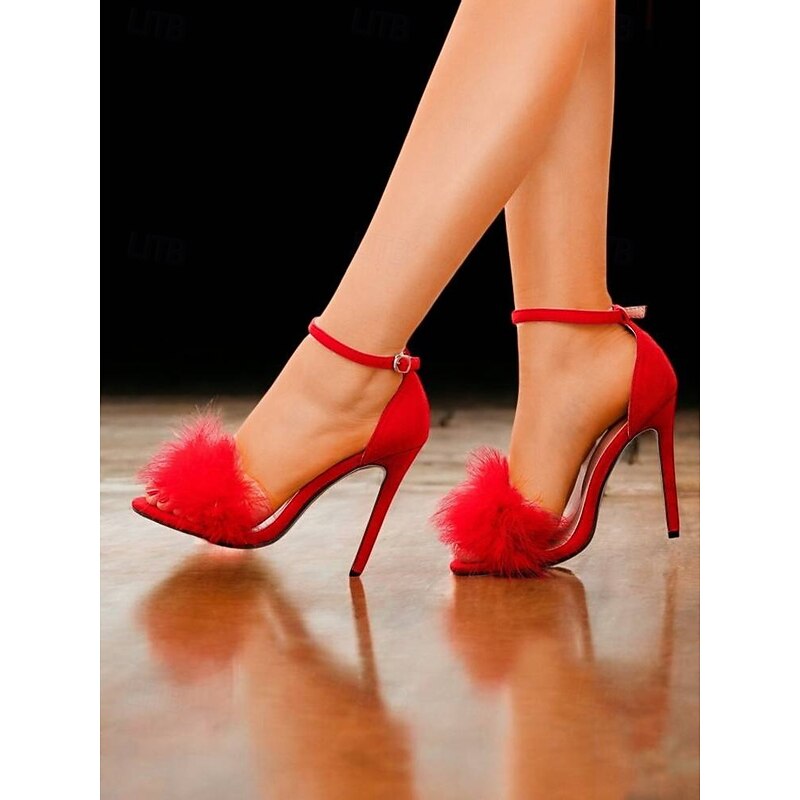 Women's Pink Suede Heels with Fluffy Straps and Pointed Toe | Perfect for Wedding, Parties and Night Out3