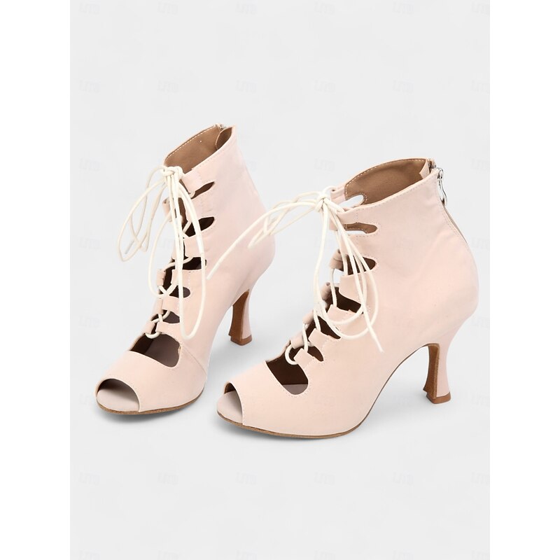 Women's Peep-Toe Lace-Up Dance Shoes with Cut-Out Design and Suede Sole – Vintage-Style High Heel Shoes for Ballroom and Tango2