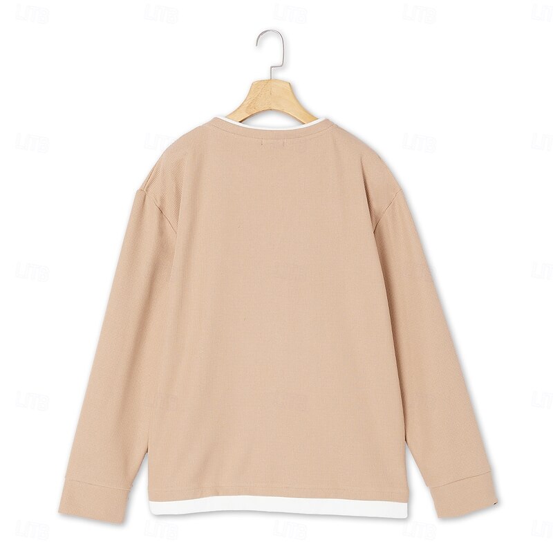 Men's Waffle T-shirt Pullover Sweatshirt Tee Top Long Sleeve Shirt Long Sleeve Crew Neck V Neck Spring &  Fall Plain Fashion Designer Basic Fashion Fake two piece Vacation Street Going out Black Gray4