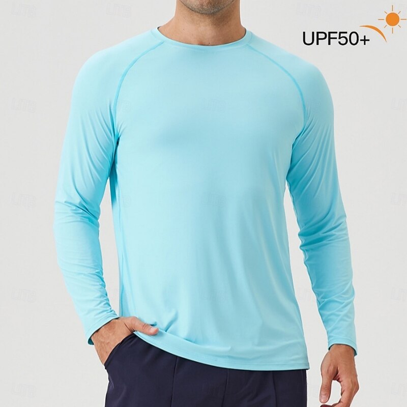 Men's Sun Protection T-shirts Tee Long Sleeve Crew Neck Summer Spring Solid Color Active Crewneck Sports & Outdoor Fishing Light Blue Black White Top Tee for Men
