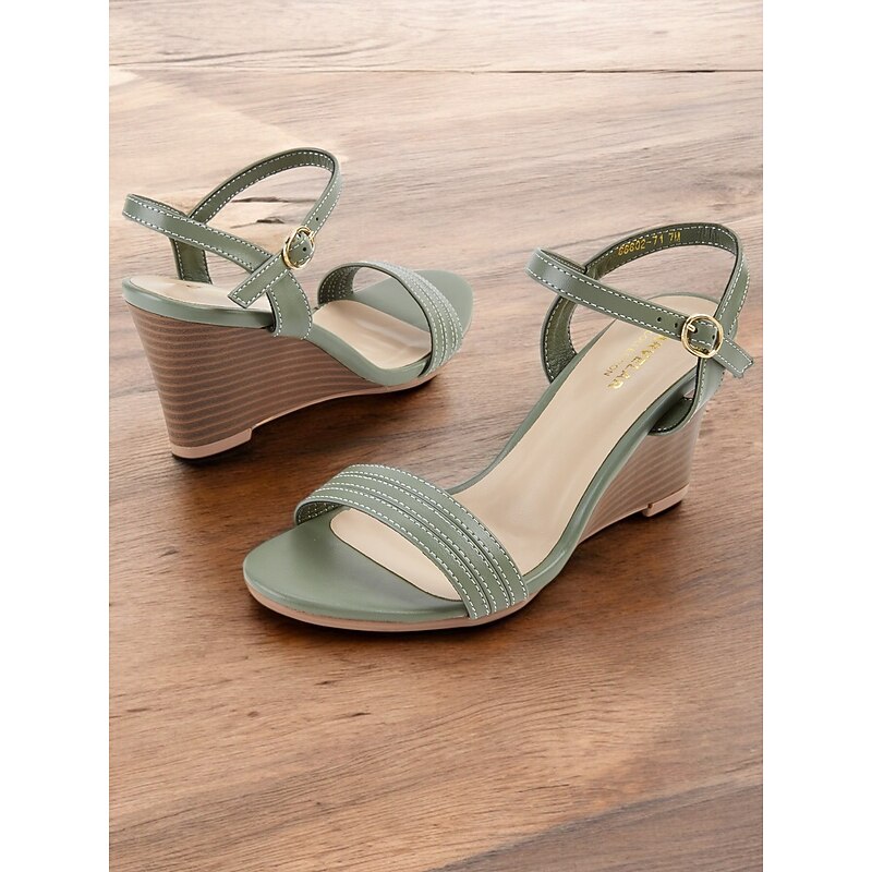 Women's Green Wedge Sandals with Adjustable Ankle Strap, Open-Toe Design and Comfortable Sole for Summer Wear and Casual Outings2