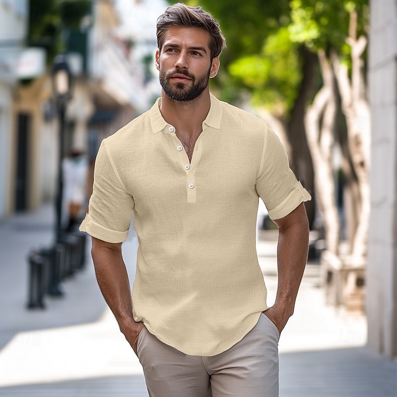 Men's Shirt Linen Shirt Summer Shirt Beach Wear Plain Vacation Casual Black White Blue Green Long Sleeve Collar Spring & Summer Clothing Apparel4