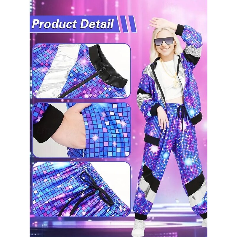 Hippie 1980s Street Style Outfits Jacket Shorts Disco Fancy Dress Men's Women's Carnival Costume Masquerade Party / Evening Dailywear Casual Daily Adults' Top Pants3