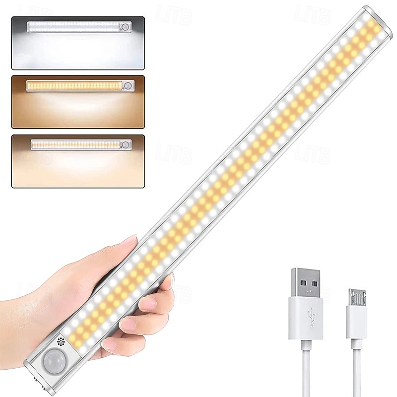Under Cabinet Lighting 1 PACK, Motion Sensor LED Closet Lights, USB Rechargeable Cabinet Light, Dimmable Night Lamp, for Kitchen, Wardrobe & Stairs, 20/30/40cm