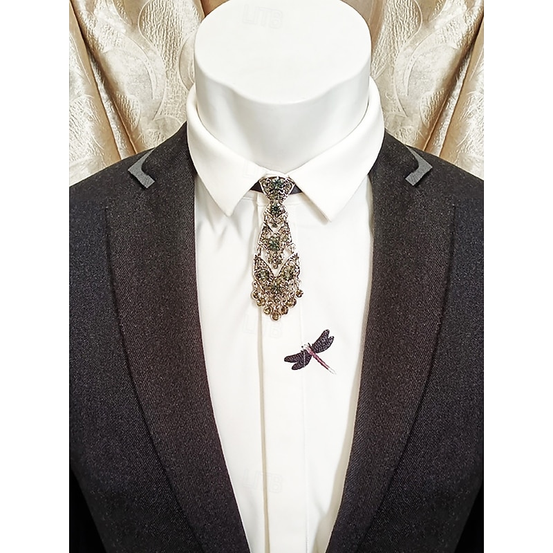Men's Short Gold Metal Tie – Rhinestone-Embellished Formal Accessory for Weddings, Hosts and Special Events2