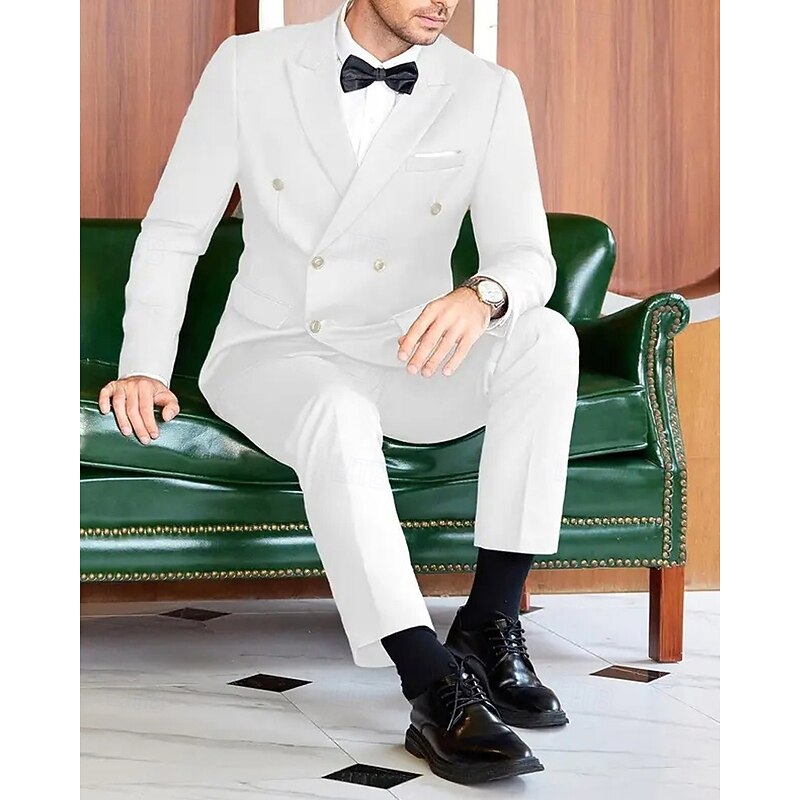 Men's Graduation Blazer Set Business Cocktail Party Wedding Party Fashion Casual Spring &  Fall Polyester Solid Color Pocket 2 Piece Comfortable Single Breasted Blazer Black White4