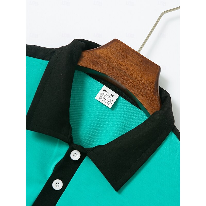 Men's Business Polo Golf Shirt Business Casual Lapel Classic Short Sleeve Color Block Buttons Summer Spring &  Fall Dark Brown Yellow Burgundy Navy Blue Mint Green Light Grey Business Polo3