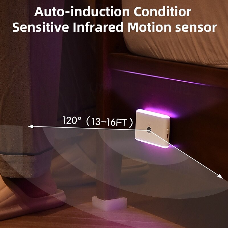 1PC PIR Motion Sensor Night Light - RGB Color Changing Cabinet Light, USB Charging Body Sensing Night Lamp for Stairs, Bedroom and Hallway4