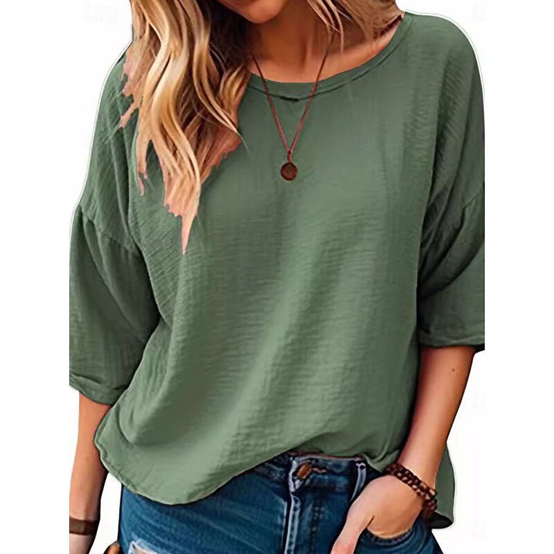 Women's T Shirt Plain Fashion Modern Casual 3/4 Length Sleeve Crew Neck Regular Tops Daily Weekend Pink Blue Green Gray Summer Spring3