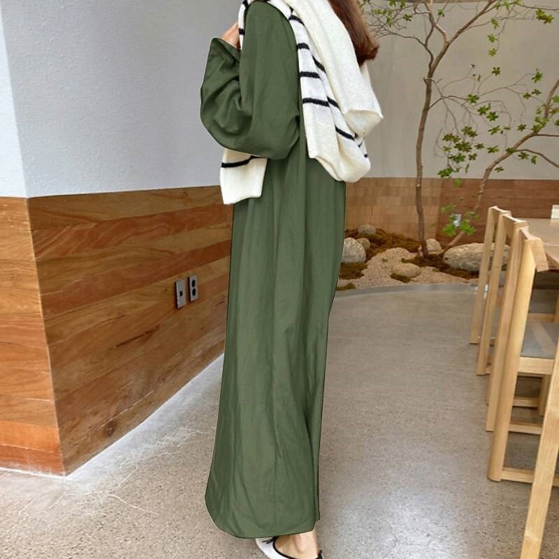 Women's Long Dress Maxi Dress Linen-Inspired Dresses Casual Dress Stylish Casual Vacation Daily Date Regular Fit Plain Long Sleeve Lapel Black Wine Khaki Army Green Summer Spring4