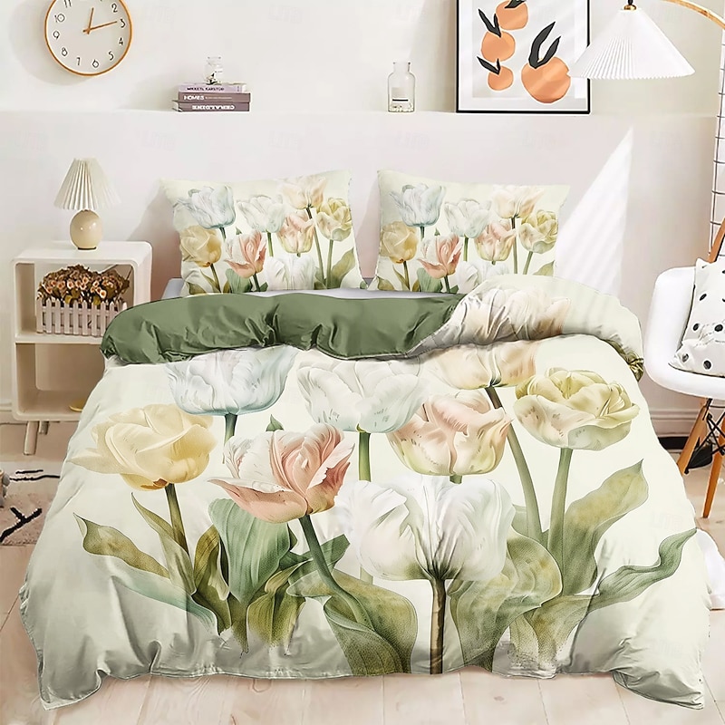 100% Cotton Floral Series Duvet Cover 3-Piece Set for Summer Soft Skin Friendly Long Lasting2