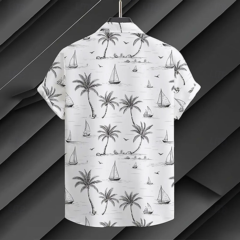 Men's Coconut Tree Tropical Plants Summer Hawaiian Shirt Button Up Shirt Short Sleeve Hawaiian Resort Vacation Holiday Beach Wear Summer Spring Turndown Collared Shirts White2