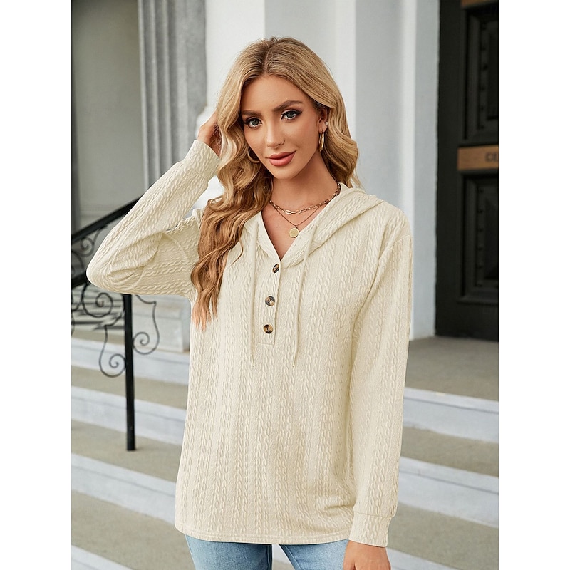 Women's Boho T-shirt Plain Bohemia Stylish Basic Long Sleeve Lantern Sleeve V Neck Regular Tops Daily Going out Weekend Buttons Black Light Green Wine Dusty Rose Green Spring Fall Winter