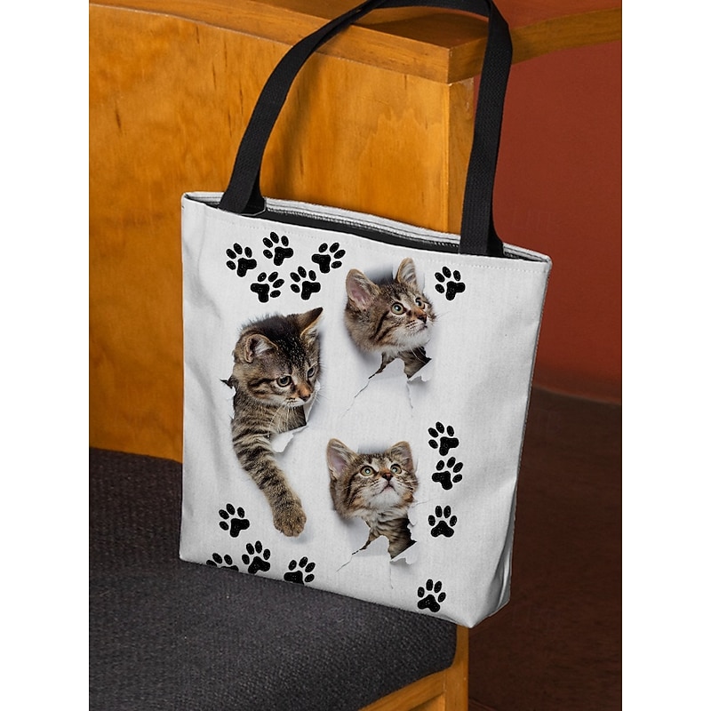 Large Capacity Tote Bag with 3D Cat Print and Paw Patterns – Casual Lightweight Shopping Bag for Cat Lovers, Perfect for Daily Use and Gift Giving4