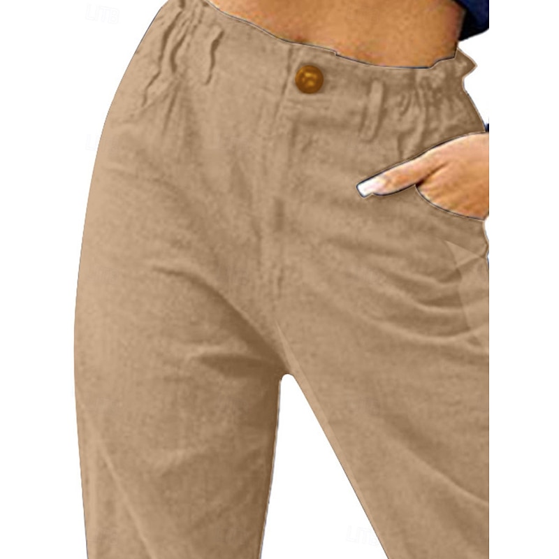 Women's Cotton Linen Shorts Linen-Inspired Pants Cotton Linen Pants Fashion Streetwear Calf-Length Medium Waist Plain Pocket Comfy Soft Comfortable Micro-elastic Outdoor Street Black Sky Blue Khaki3