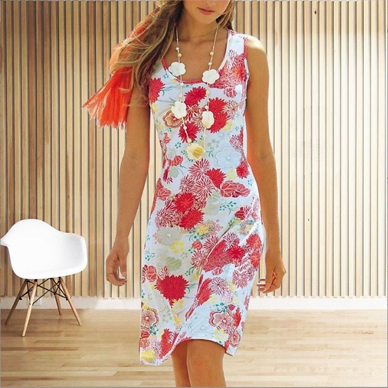 Women's Mini Dress Casual Dress Floral Dress Summer Dress Stylish Casual Vacation Daily Date Regular Fit Floral Sleeveless U Neck Red Blue Orange Green Summer