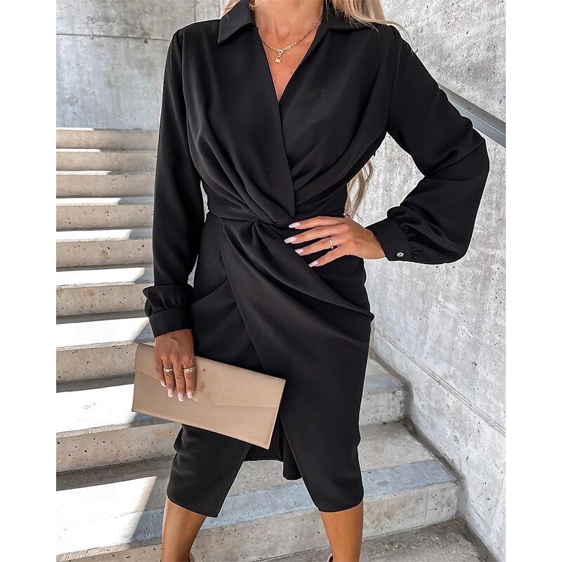 Women's Mini Dress Casual Dress Summer Dress Stylish Casual Vacation Daily Date Regular Fit Plain Long Sleeve Lapel Black White Green Summer Spring4