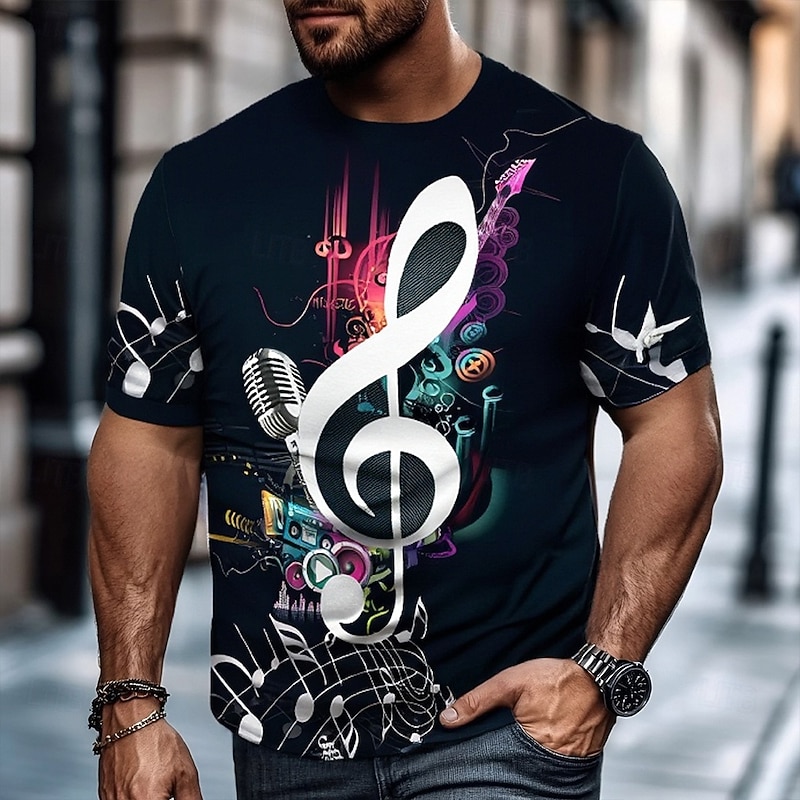 Music Festival Men's Graphic Musical Notes T Shirt Tee Short Sleeve T shirt 3D Print Crew Neck Shirt Vintage Fashion Designer Outdoor Casual Daily Yellow Red Purple Spring & Summer Clothing Apparel S2