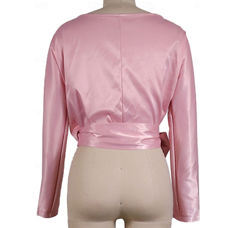 Women's Blouse Solid Color Elegant Sports Daily Long Sleeve V Neck Regular Tops Daily Tie Front Pink Blue Summer Spring Fall3