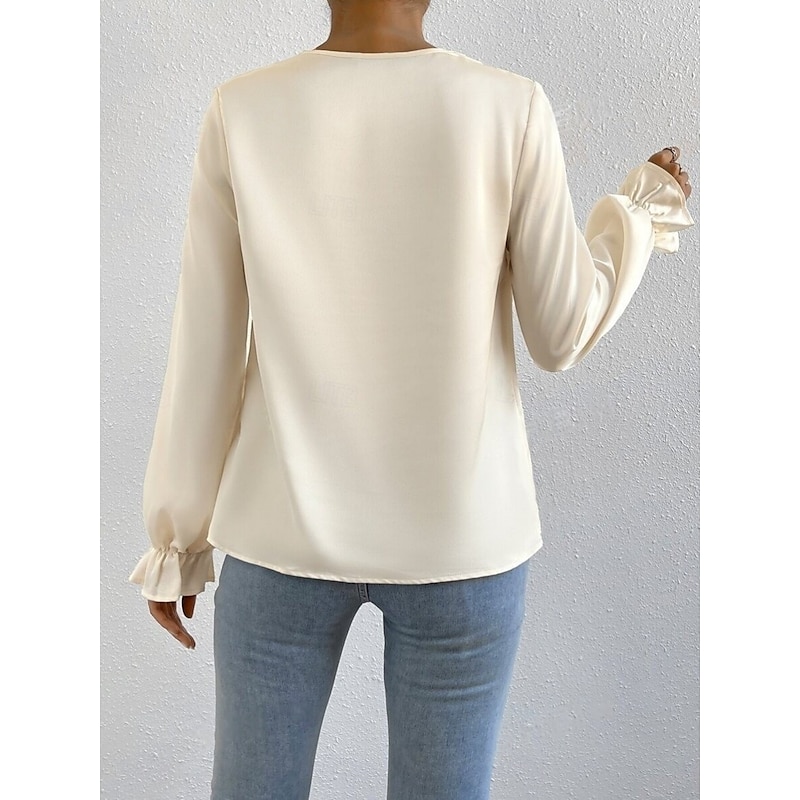 Women's Shirt Elegant Dressy Satin Solid Color Stylish Casual Long Sleeve Cowl Neck Regular Tops Daily Ruched Black Beige Summer Spring2