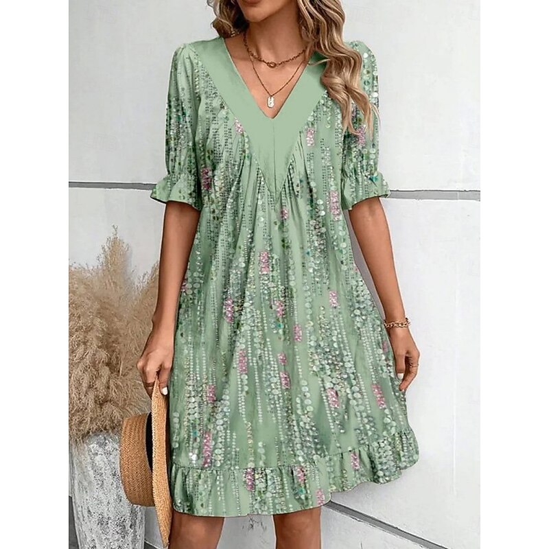 Women's Mini Dress Summer Dress Casual Daily Regular Fit Floral Striped Half Sleeve V Neck Red Light Brown Blue Green Summer Spring3