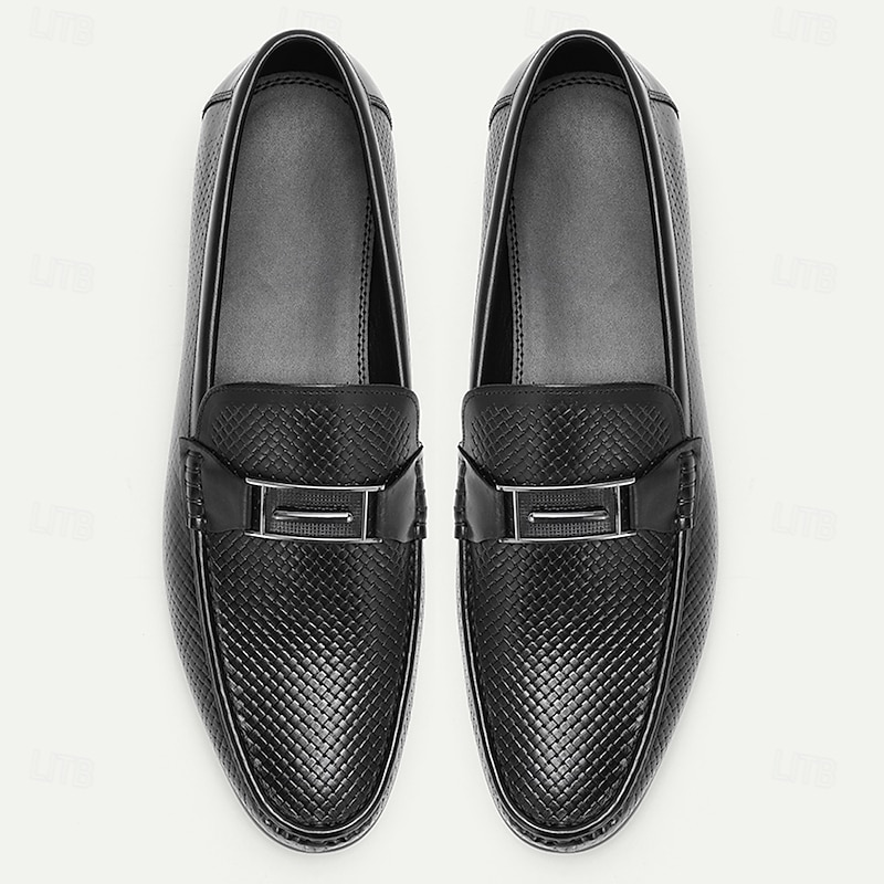 Men's Black Textured Leather Loafers – 100% Premium Cowhide with Classic Slip-On Design for Business and Formal Wear4