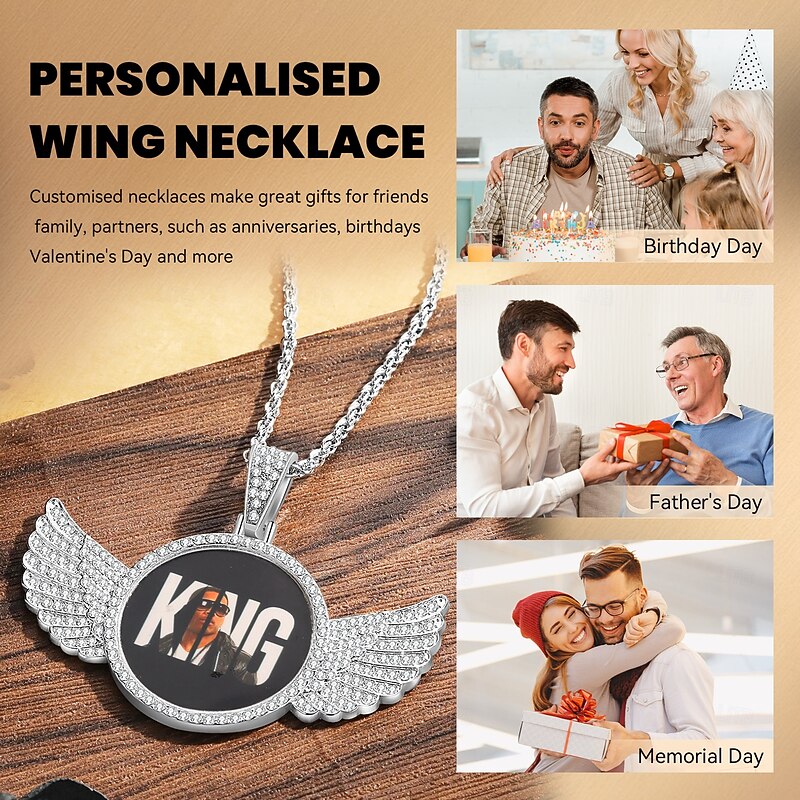 Personalized Custom Wedding Gift for Couple Photo Necklace – Silver Wing Pendant in Copper, Best Gift Idea for Lovers and Couples3
