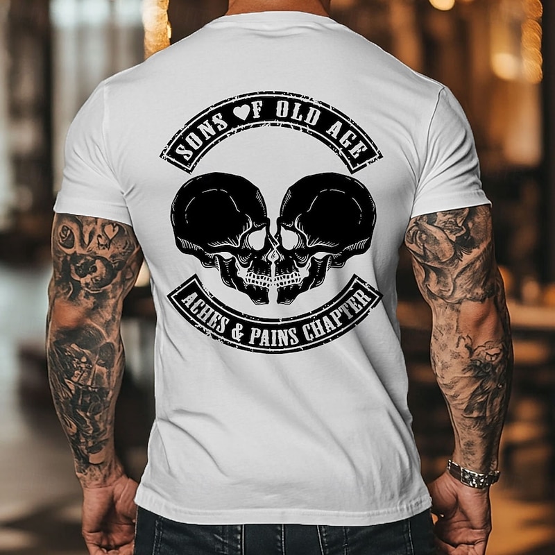 Mens Graphic T-Shirt, Sons of Old Age Aches & Pains Chapter Skull Design, Funny Aging Humor Lifestyle3