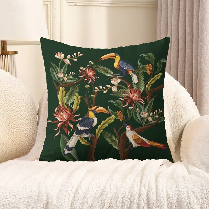 Decorative Toss Pillows Cover Tropical Birds 1PC Soft Square Couch Cushion Case Pillowcase for Bedroom Livingroom Sofa Chair Spring Summer