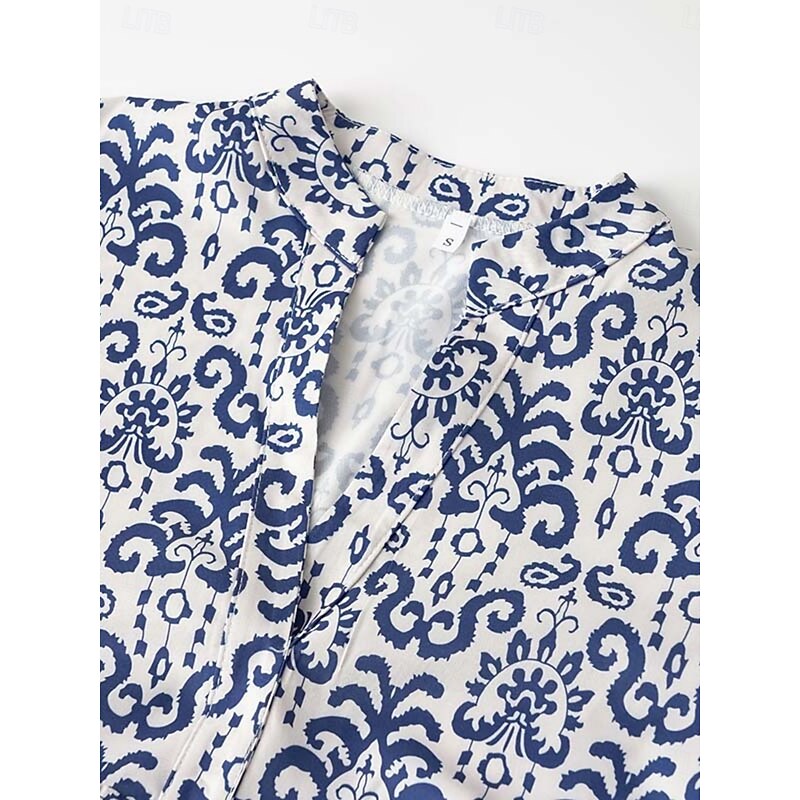 Women's Mini Dress Casual Dress Boho Chic Dresses A Line Dress Boho Dress Bohemia Vintage Vacation Daily Regular Fit Floral 3/4 Length Sleeve Notched Neck Pink Blue Summer3