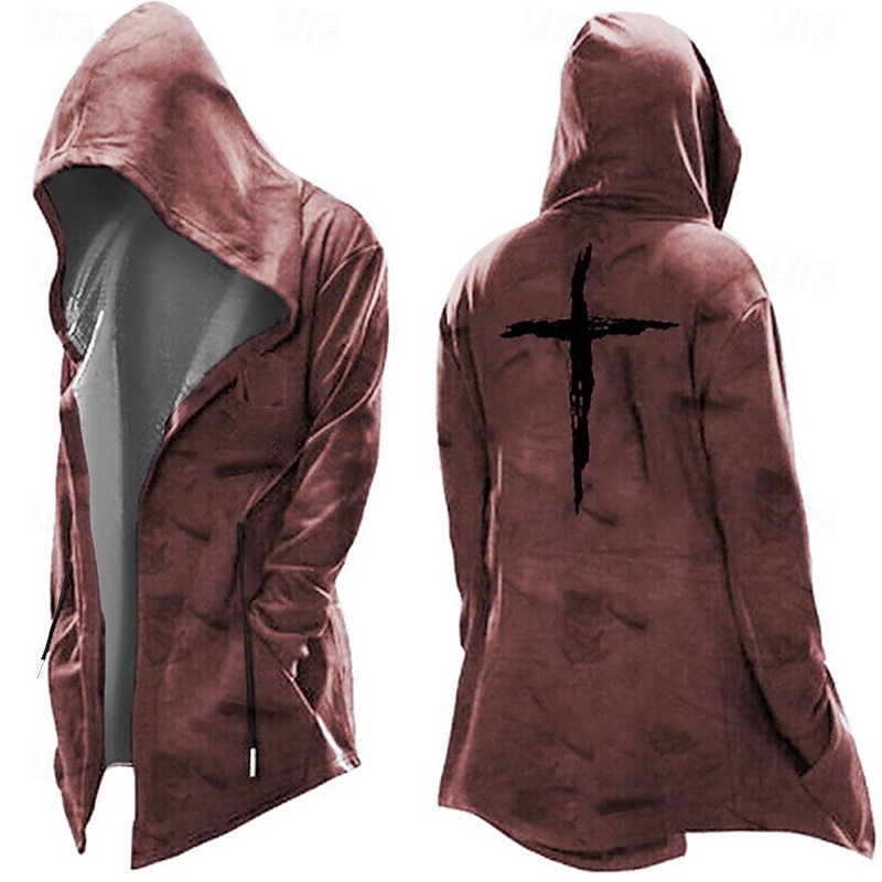 Men's Knights Templar Graphic Prints Cross Hoodie Hoodies Sweatshirt Streetwear Basic Long Sleeve Hooded Sports & Outdoor Daily Going out Black Yellow Pocket Print Fall & Winter Designer4