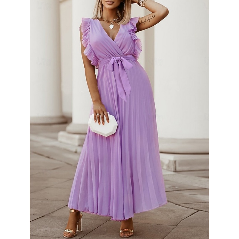Women's Maxi Dress Cocktail Dress Wedding Guest Dress Chiffon Dress Stylish Basic Casual Vacation Daily Regular Fit Plain Sleeveless V Neck White Purple Summer