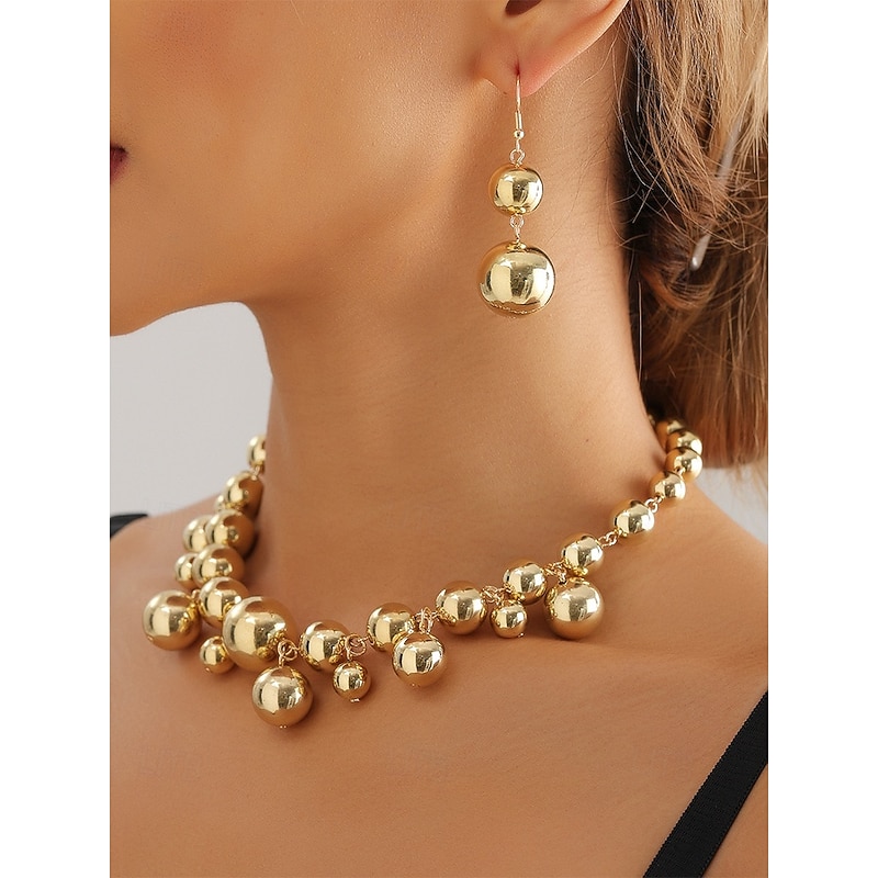 Gold Statement Necklace and Earrings Set – Bold Bubble Design Jewelry for Women, Perfect for Parties, Weddings and Special Occasions3
