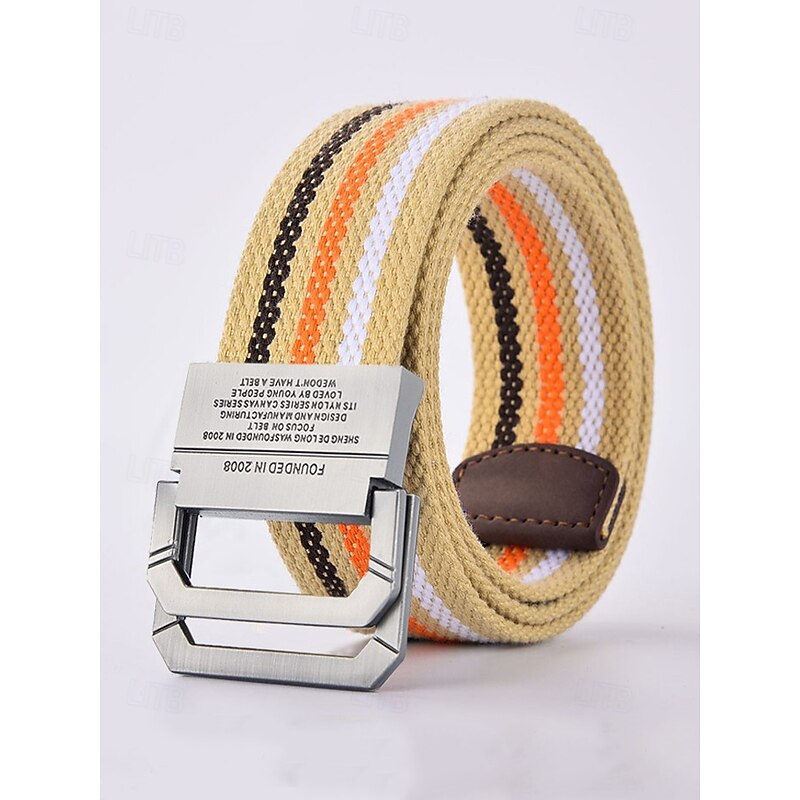 Adjustable Nylon Canvas Belt with Stripe Design and Metal Buckle, Durable Casual Belt for Men and Women, Perfect for Outdoor Activities, Sports and Everyday Wear