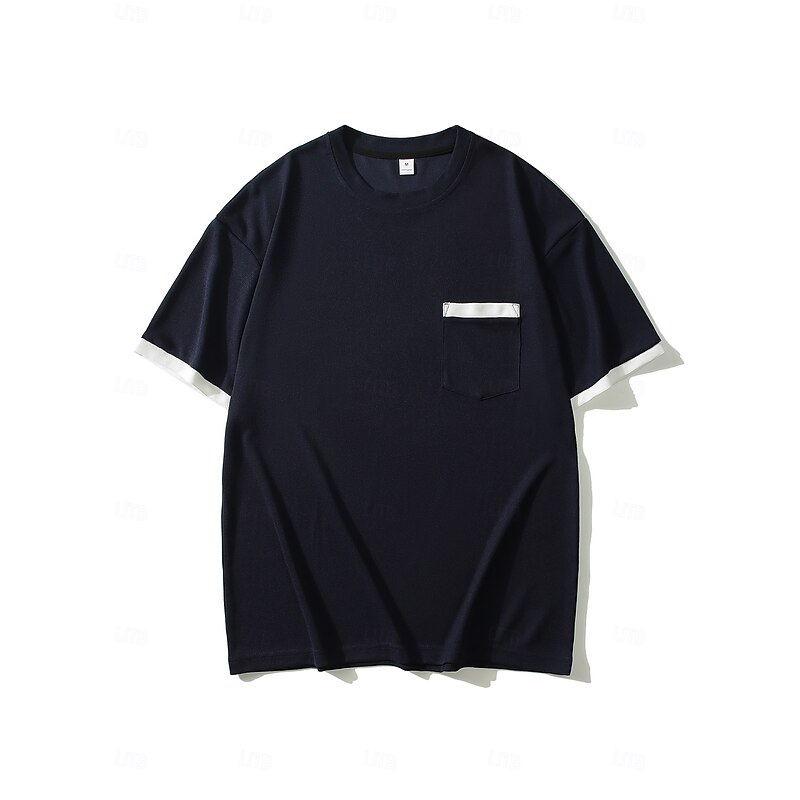 Men's Waffle Knit Tee Tee Top Short Sleeve Crew Neck Summer Color Block Fashion Designer Comfortable Front Pocket Outdoor Casual Daily Black White Brown Top Tee for Men3