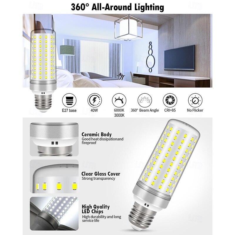 E27 LED Corn Light Bulbs - 40W Non-Dimmable 175V-265V for Home Lighting, Wall, Floor Lamps & Chandeliers 3PCS2