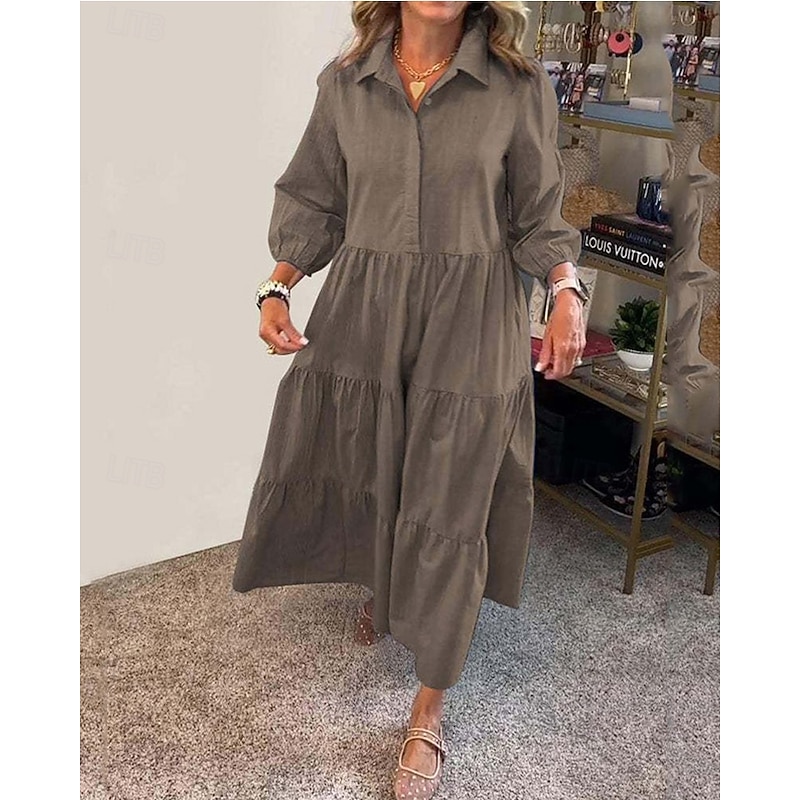 Women's Long Dress Maxi Dress Shirt Dress Summer Dress Stylish Casual Vacation Daily Date Regular Fit Plain Long Sleeve Lapel Black White Blue Purple Summer Spring3