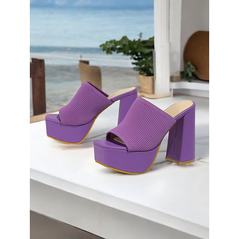 Women's Wedding Shoes Wedding Wedding Heels Wedding Sandals Bridal Shoes Chunky Heel Open Toe Fashion Knit Lace-up Almond Black Blue2