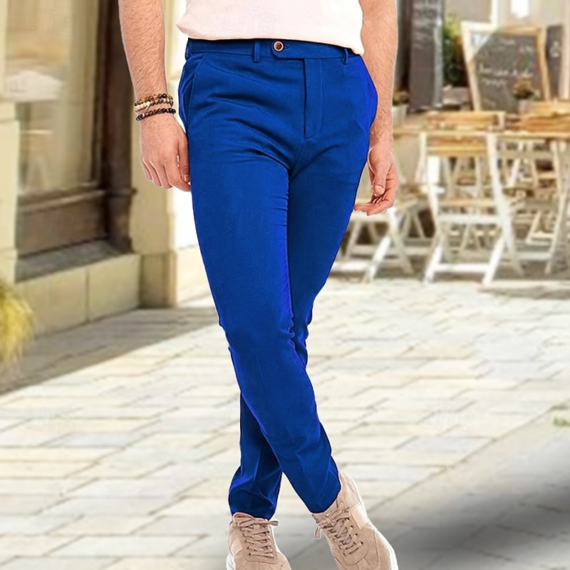 Men's Dress Pants Trousers Chinos Buttons Pocket Plain Comfort Formal Party Work Fashion Classic Style Yellow Pink Micro-elastic2