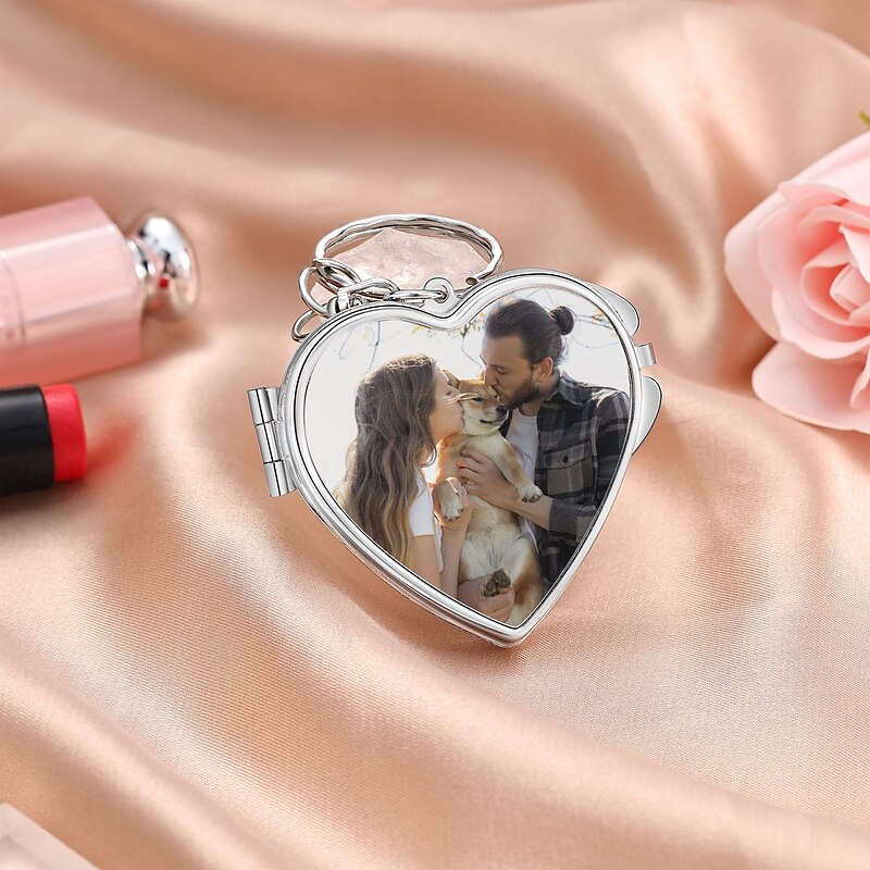 Personalized Photo Keychain Mirror Custom Best Gift for Mom - Double-Sided Two Photo Design, Heart-Shaped Mirror, Portable and Perfect Gift for Lovers4