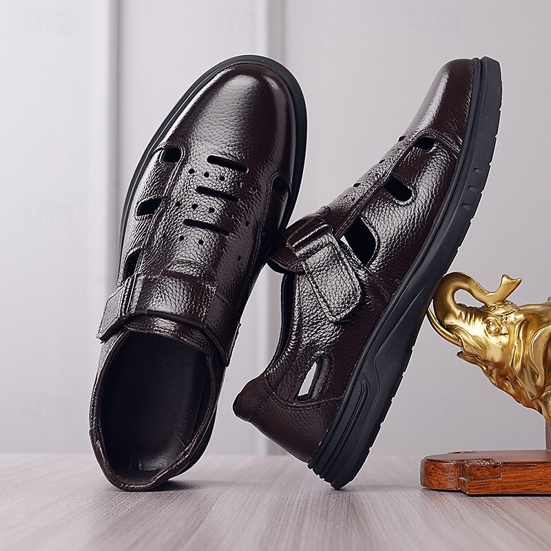 Men's Brown Faux Leather Fisherman Sandals - Breathable Closed-Toe Design with Adjustable Strap for Summer Casual and Outdoor Wear3