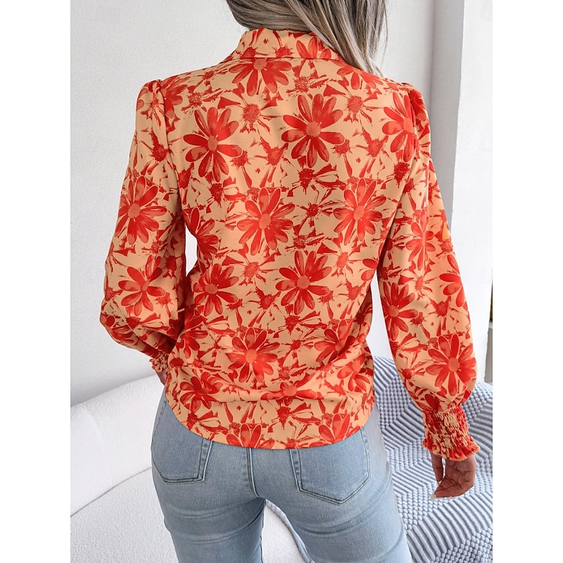 Women's Shirt Blouse Floral Stylish Casual Long Sleeve Shirt Collar Regular Tops Daily Buttons Print Blue Orange Summer Spring Fall2