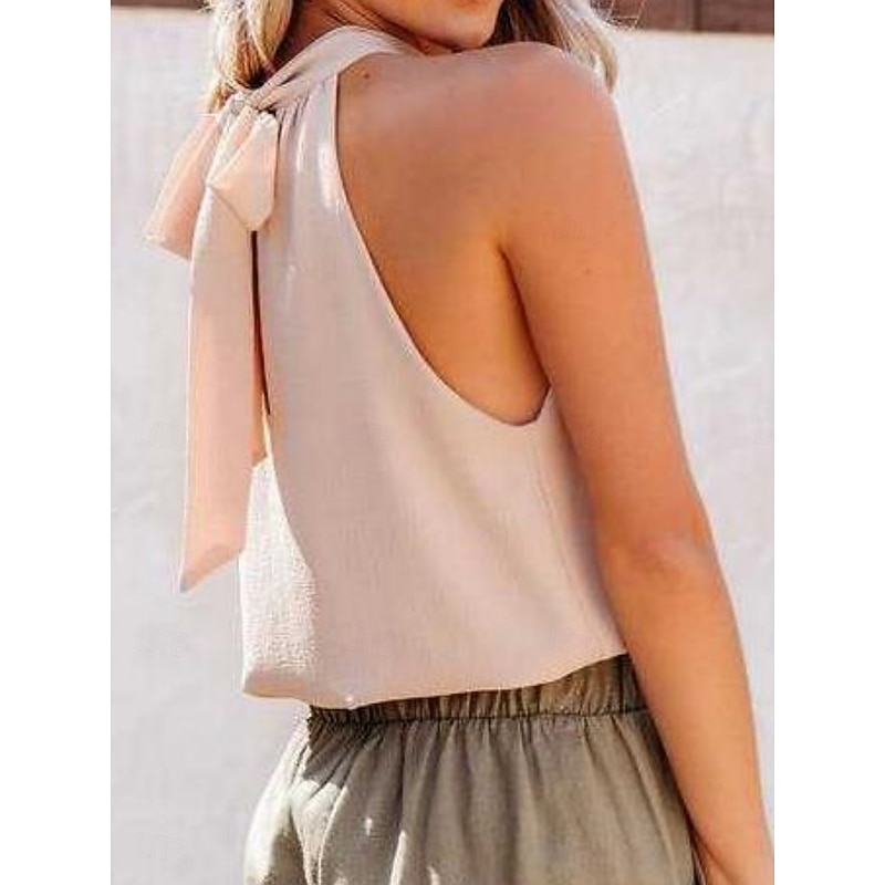 Women's Camisole Tank Top Solid Color Stylish Casual Sleeveless Halter Neck Regular Tops Daily White Pink Fuchsia Summer2