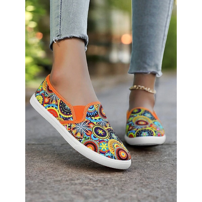 Women's Vibrant Mandala Print Slip-On Canvas Shoes – Casual and Comfortable Flats for Everyday Wear and Travel3